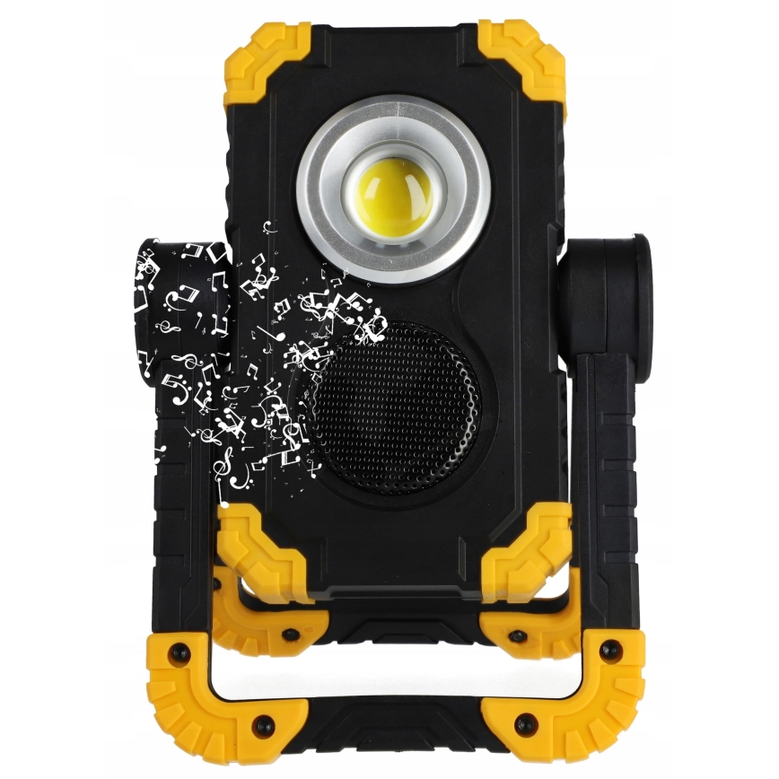 LED Rechargeable floodlight with speaker and power bank function LED/10W/5V 4400 mAh IP44 black/yellow