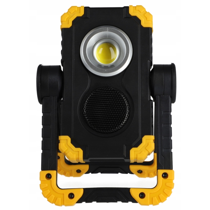 LED Rechargeable floodlight with speaker and power bank function LED/10W/5V 4400 mAh IP44 black/yellow