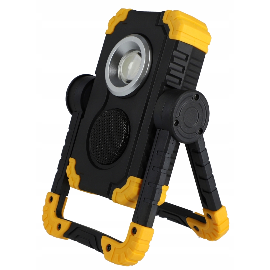 LED Rechargeable floodlight with speaker and power bank function LED/10W/5V 4400 mAh IP44 black/yellow