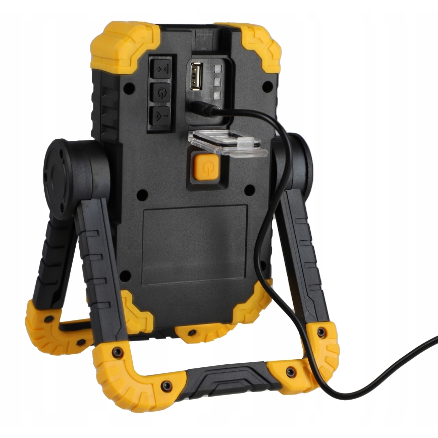 LED Rechargeable floodlight with speaker and power bank function LED/10W/5V 4400 mAh IP44 black/yellow