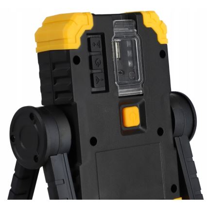 LED Rechargeable floodlight with speaker and power bank function LED/10W/5V 4400 mAh IP44 black/yellow