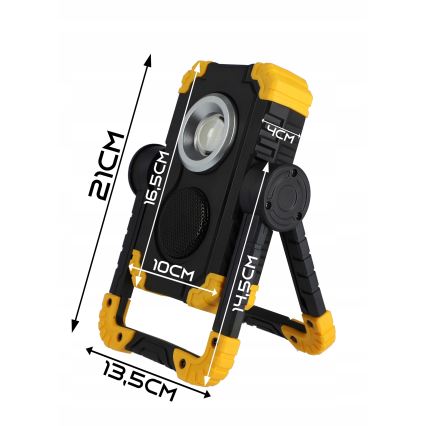 LED Rechargeable floodlight with speaker and power bank function LED/10W/5V 4400 mAh IP44 black/yellow
