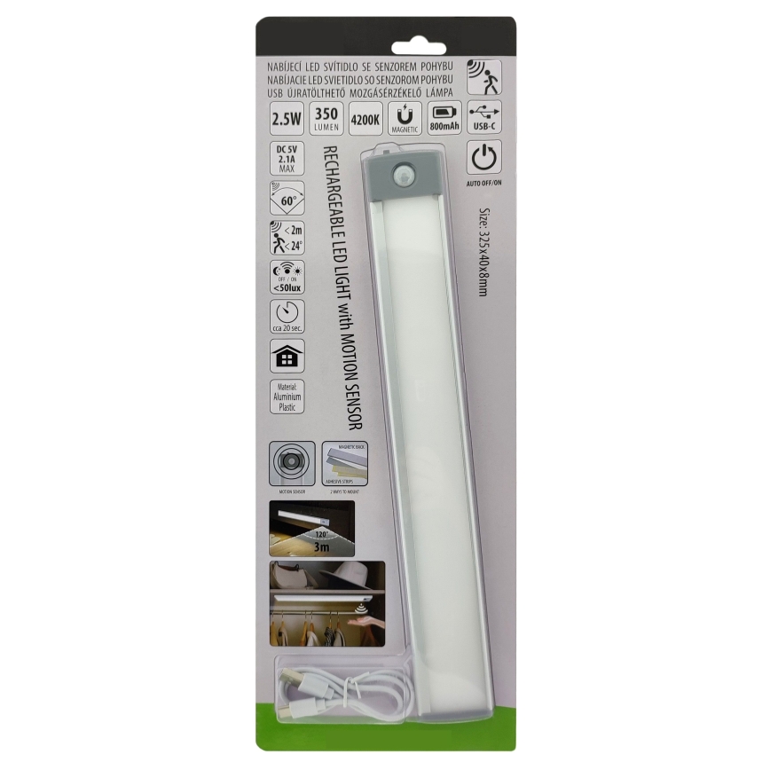 LED Rechargeable furniture lighting with a sensor LED/2,5W/5V USB 800 mAh 4200K 32,5 cm