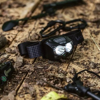 LED Dimmable rechargeable headlamp with sensor and red light 2xLED/5W/5V/3xAAA IP65 500 shiny 1200 mAh
