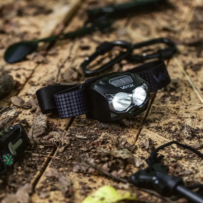 LED Dimmable rechargeable headlamp with sensor and red light 2xLED/5W/5V/3xAAA IP65 500 shiny 1200 mAh