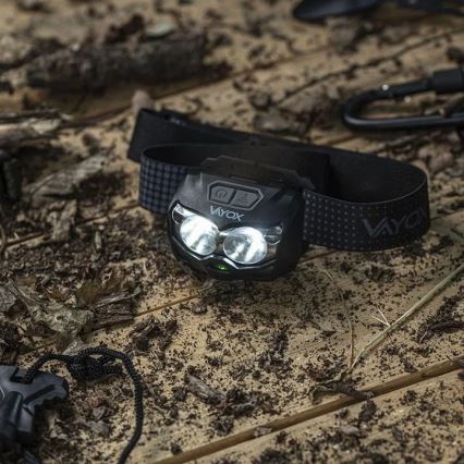LED Dimmable rechargeable headlamp with sensor and red light 2xLED/5W/5V/3xAAA IP65 500 shiny 1200 mAh