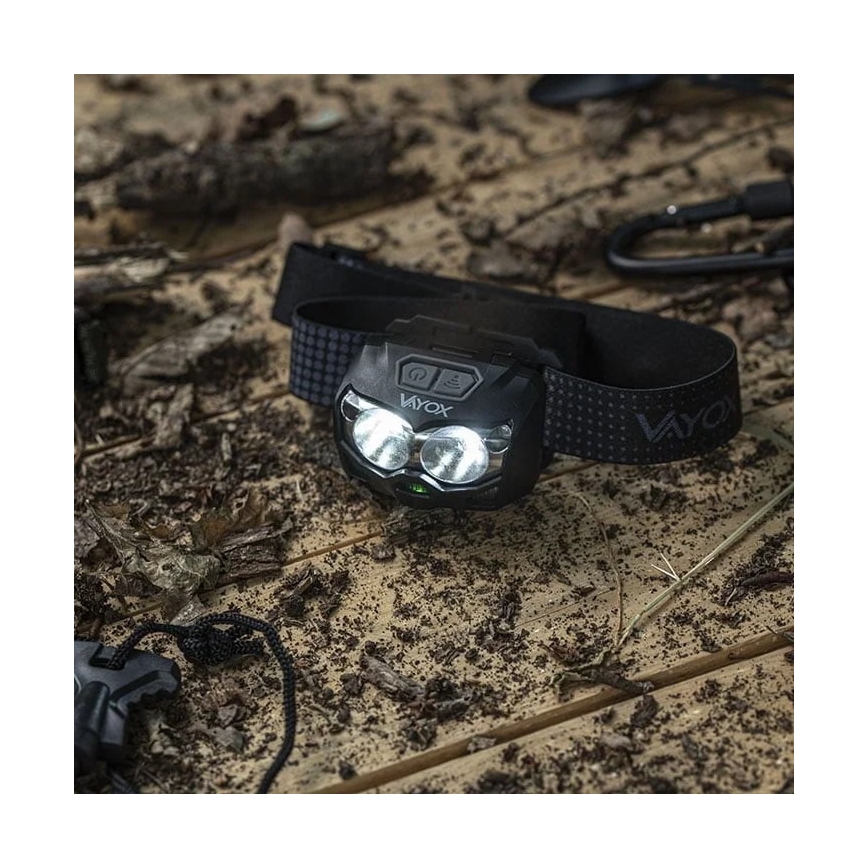LED Dimmable rechargeable headlamp with sensor and red light 2xLED/5W/5V/3xAAA IP65 500 shiny 1200 mAh