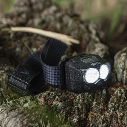 LED Dimmable rechargeable headlamp with sensor and red light 2xLED/5W/5V/3xAAA IP65 500 shiny 1200 mAh