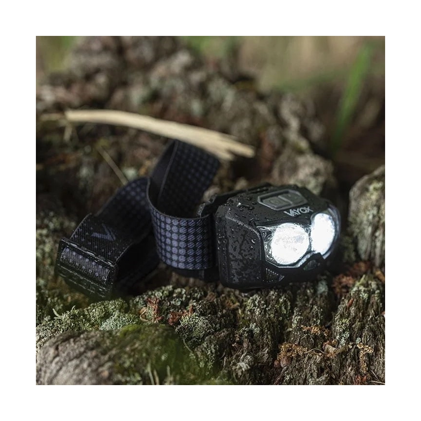 LED Dimmable rechargeable headlamp with sensor and red light 2xLED/5W/5V/3xAAA IP65 500 shiny 1200 mAh
