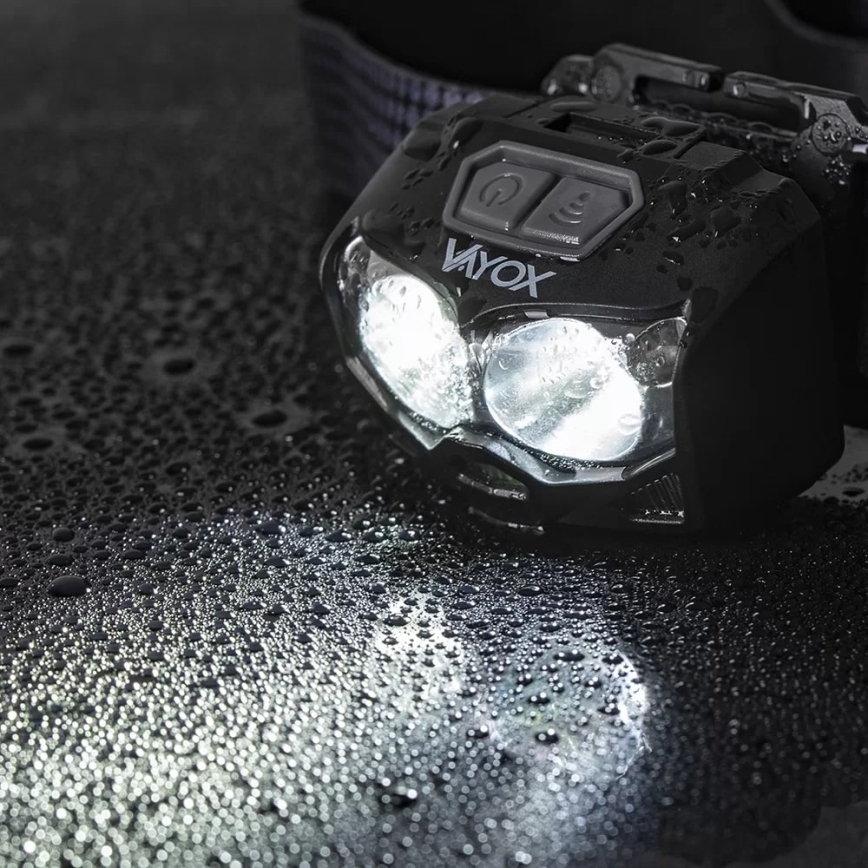 LED Dimmable rechargeable headlamp with sensor and red light 2xLED/5W/5V/3xAAA IP65 500 shiny 1200 mAh