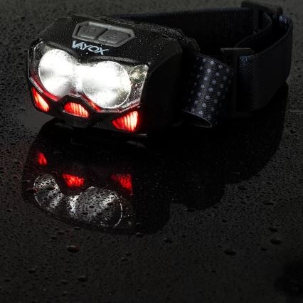 LED Dimmable rechargeable headlamp with sensor and red light 2xLED/5W/5V/3xAAA IP65 500 shiny 1200 mAh