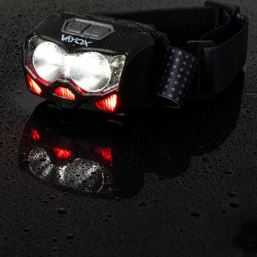 LED Dimmable rechargeable headlamp with sensor and red light 2xLED/5W/5V/3xAAA IP65 500 shiny 1200 mAh
