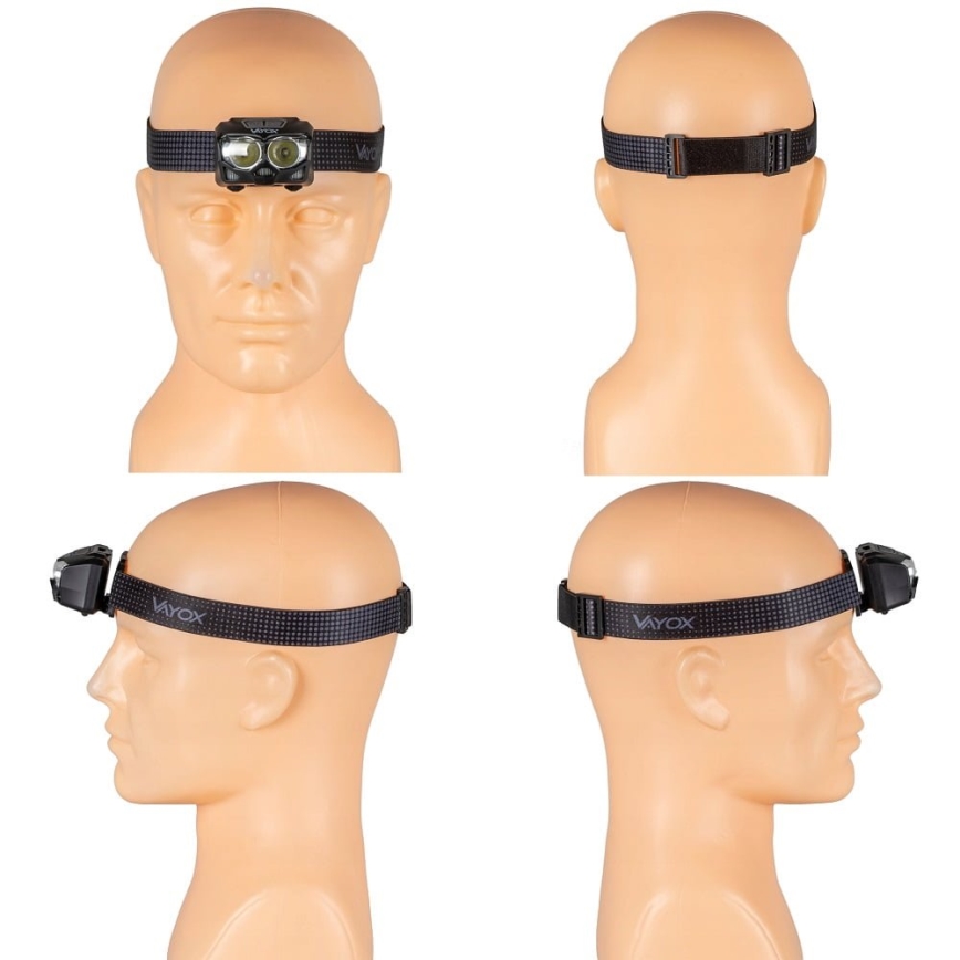 LED Dimmable rechargeable headlamp with sensor and red light 2xLED/5W/5V/3xAAA IP65 500 shiny 1200 mAh