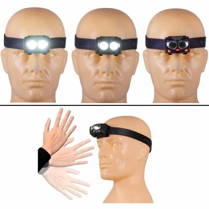 LED Dimmable rechargeable headlamp with sensor and red light 2xLED/5W/5V/3xAAA IP65 500 shiny 1200 mAh