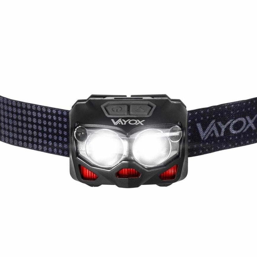 LED Dimmable rechargeable headlamp with sensor and red light 2xLED/5W/5V/3xAAA IP65 500 shiny 1200 mAh