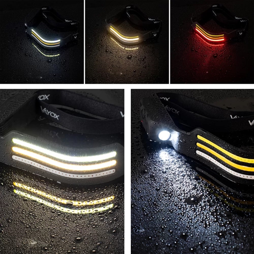 LED Dimmable rechargeable headlamp with sensor and red light 4xLED/5V IP44 300 shiny 1200 mAh