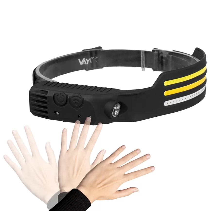 LED Dimmable rechargeable headlamp with sensor and red light 4xLED/5V IP44 300 shiny 1200 mAh