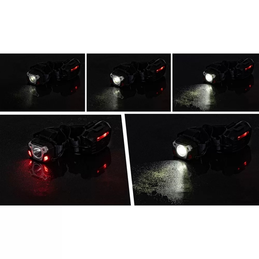LED Dimmable rechargeable headlamp with sensor with a power bank function and red light LED/10W/5V IP44 1200 shiny 4000 mAh