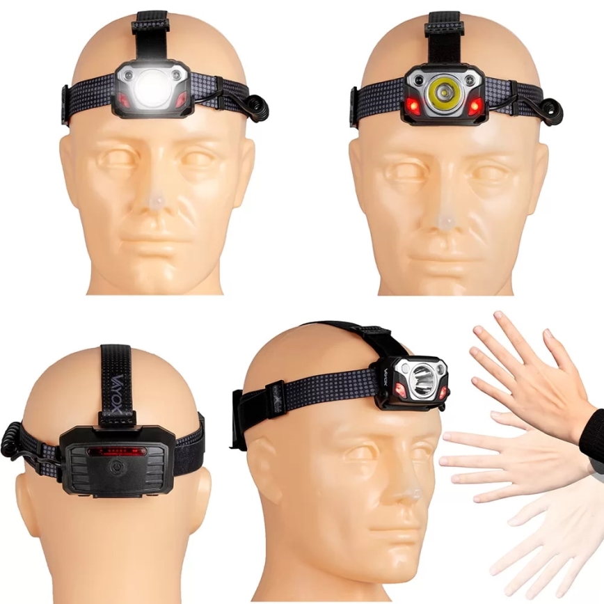 LED Dimmable rechargeable headlamp with sensor with a power bank function and red light LED/10W/5V IP44 1200 shiny 4000 mAh
