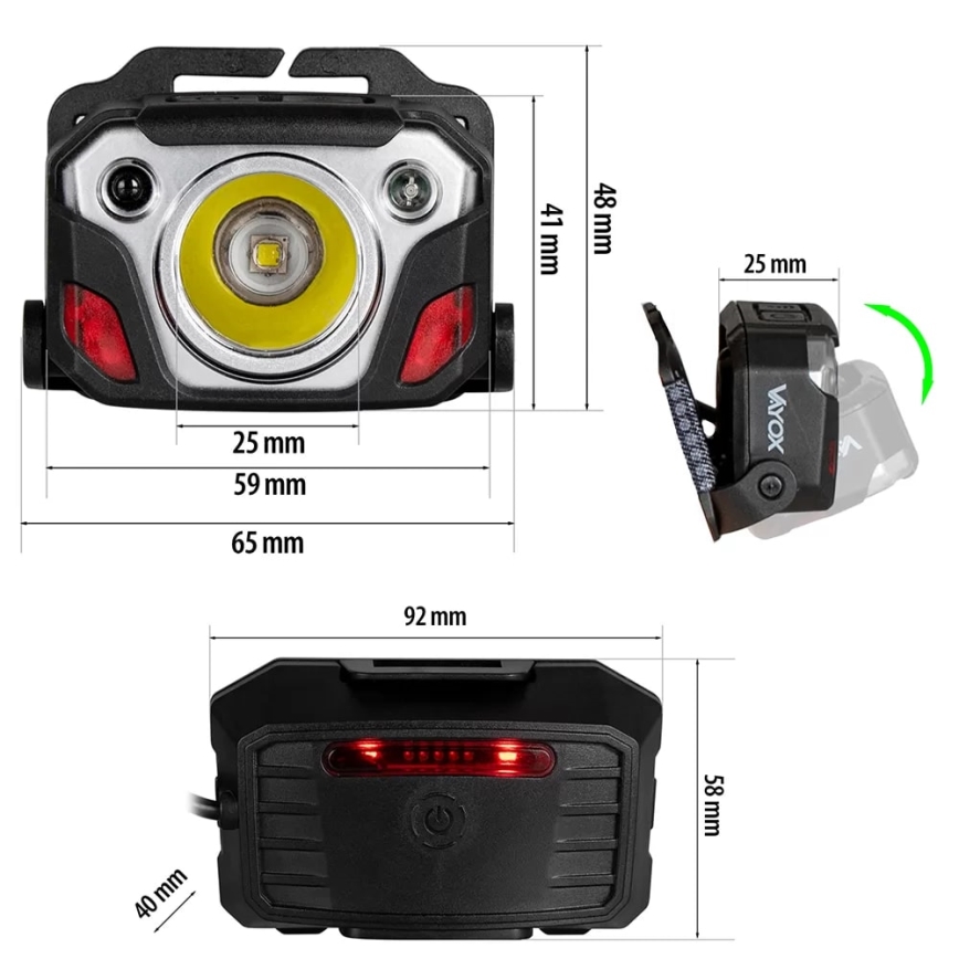 LED Dimmable rechargeable headlamp with sensor with a power bank function and red light LED/10W/5V IP44 1200 shiny 4000 mAh