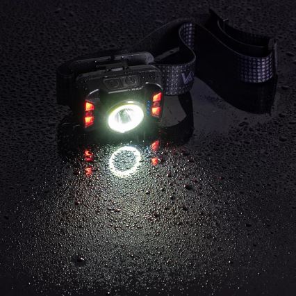 LED Dimmable rechargeable headlamp with sensor and red light LED/15W/5V IP66 430 shiny 1800 mAh