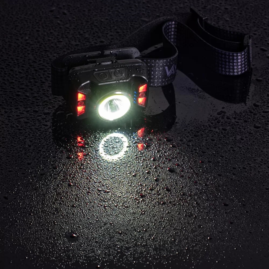 LED Dimmable rechargeable headlamp with sensor and red light LED/15W/5V IP66 430 shiny 1800 mAh