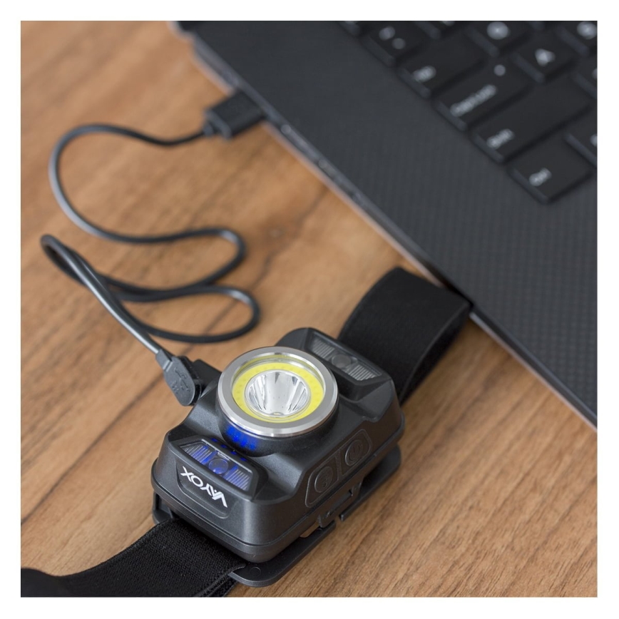 LED Dimmable rechargeable headlamp with sensor and red light LED/15W/5V IP66 430 shiny 1800 mAh