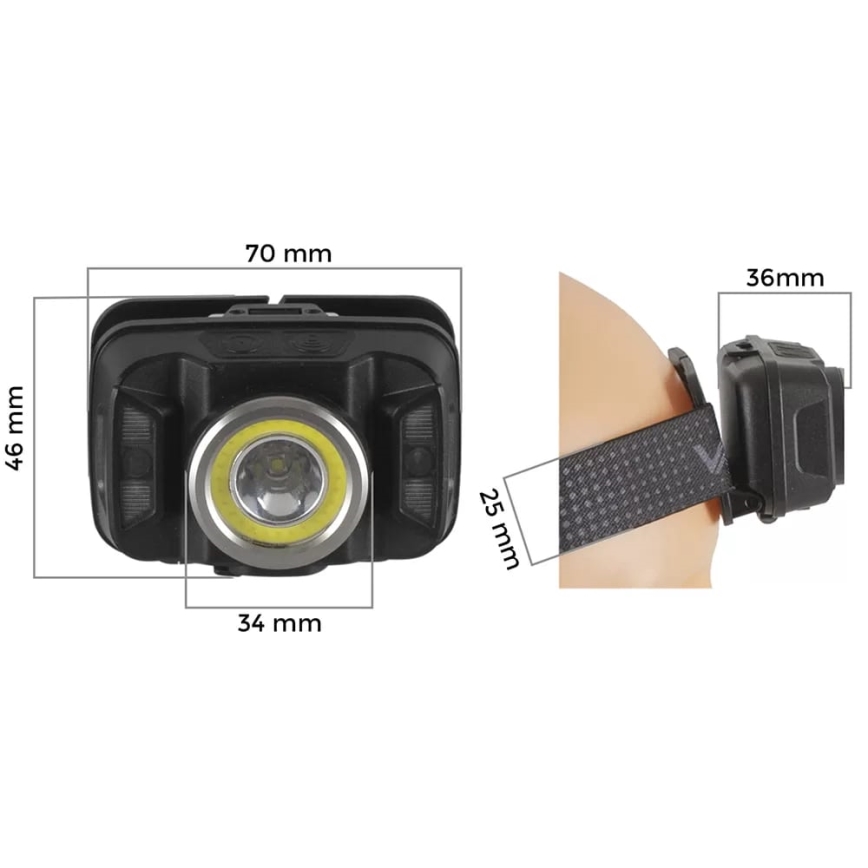 LED Dimmable rechargeable headlamp with sensor and red light LED/15W/5V IP66 430 shiny 1800 mAh