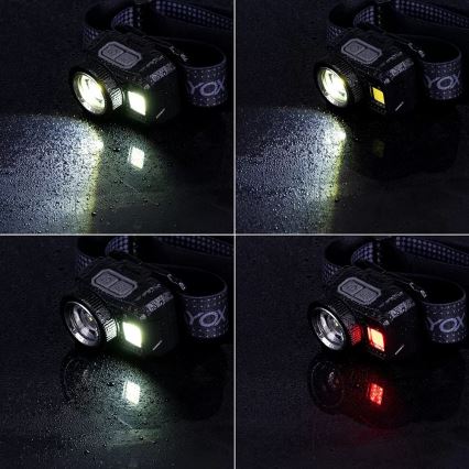 LED Dimmable rechargeable headlamp with sensor and red light LED/6W/5V/3xAAA IP44 500 shiny 1200 mAh