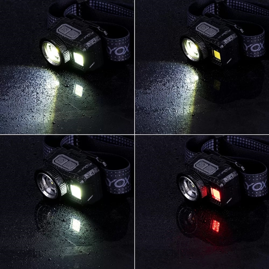 LED Dimmable rechargeable headlamp with sensor and red light LED/6W/5V/3xAAA IP44 500 shiny 1200 mAh