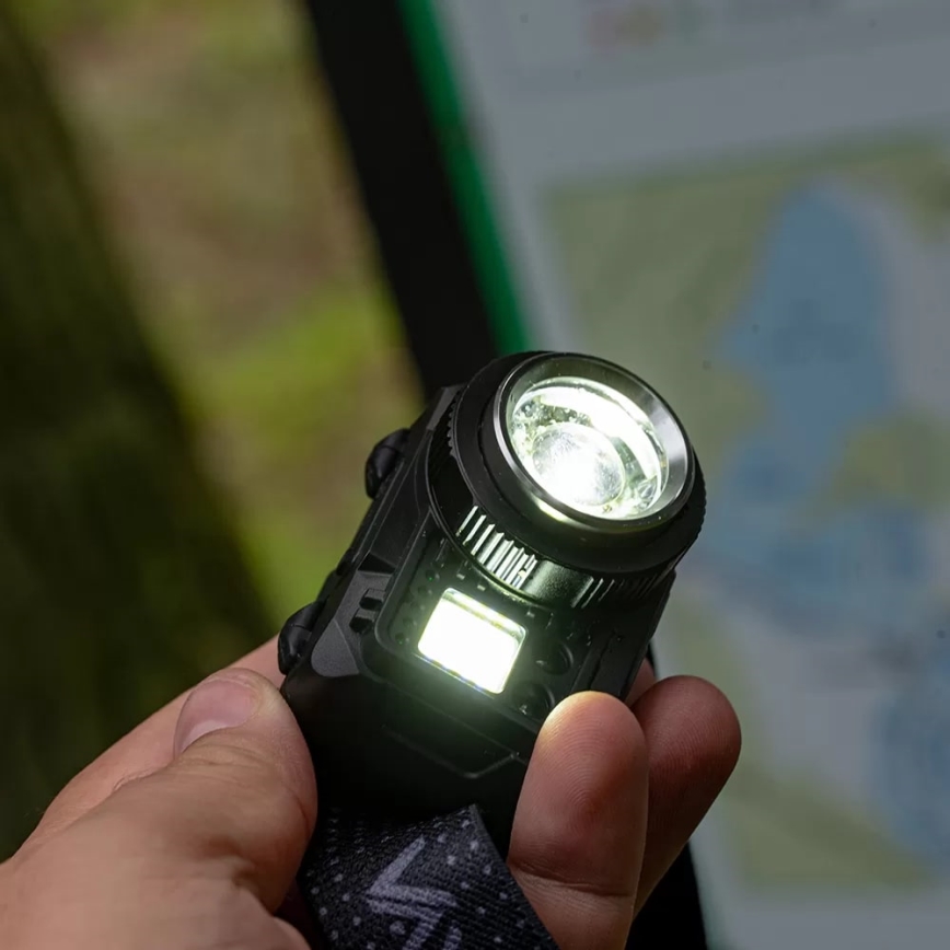 LED Dimmable rechargeable headlamp with sensor and red light LED/6W/5V/3xAAA IP44 500 shiny 1200 mAh
