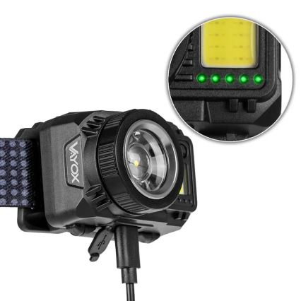 LED Dimmable rechargeable headlamp with sensor and red light LED/6W/5V/3xAAA IP44 500 shiny 1200 mAh