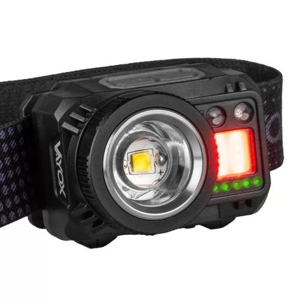 LED Dimmable rechargeable headlamp with sensor and red light LED/6W/5V/3xAAA IP44 500 shiny 1200 mAh