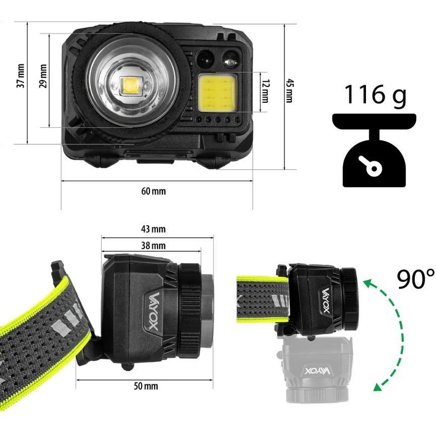 Dimmable LED Rechargeable Headlamp with Sensor and Red Light LED/6W/5V/3xAAA IP66 500 lm 1200 mAh