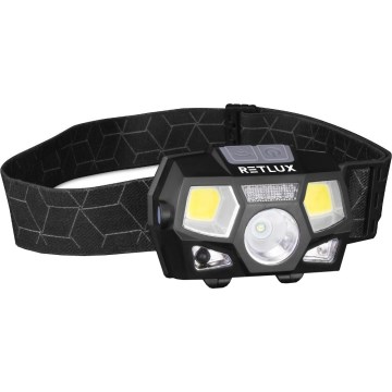 LED Rechargeable Headlamp with Sensor — 3W LED, 900 mAh, IP44, Black