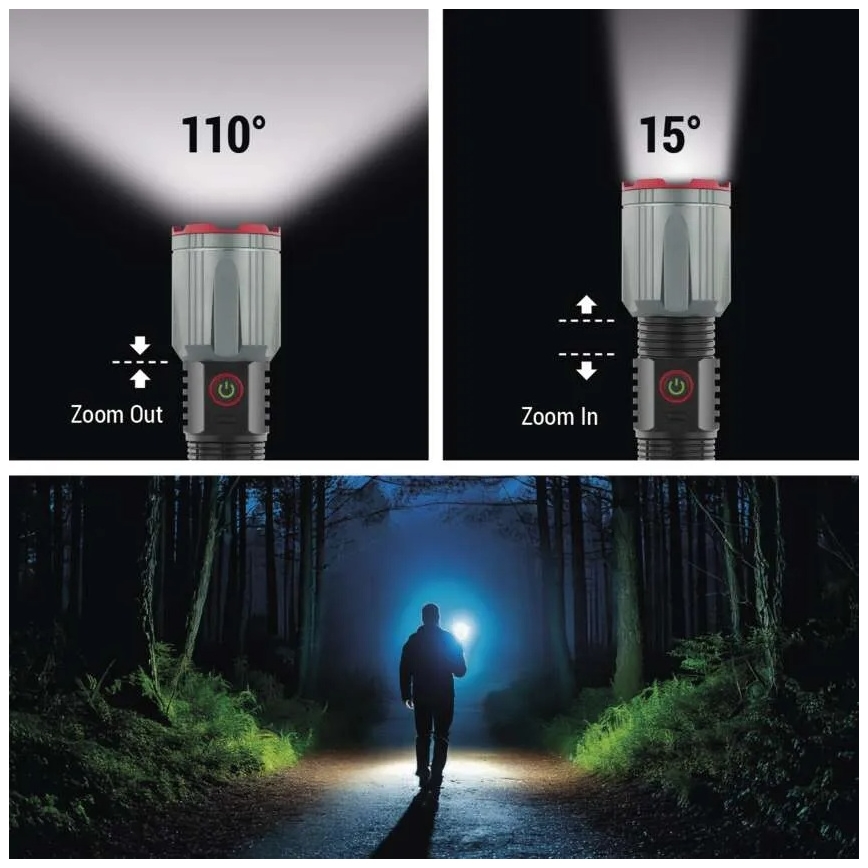 LED rechargeable metal flashlight LED/5V 3000 shiny 5000 mAh IP43