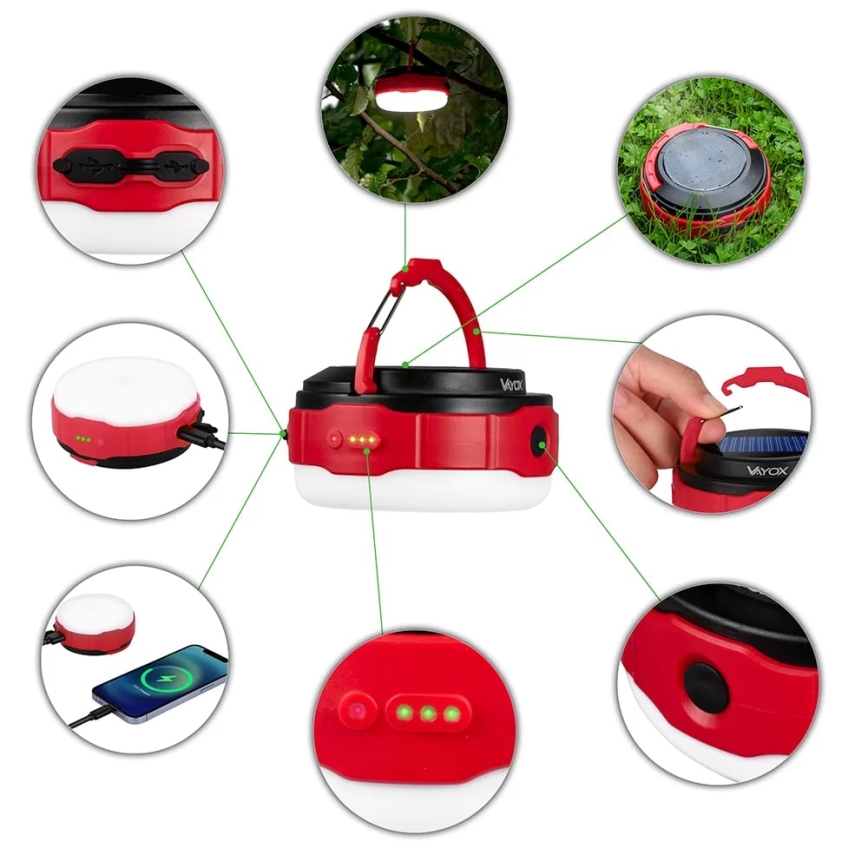 LED Dimmable rechargeable solar flashlight with a power bank function LED/3W/5V 3000/4000/6500K IPX6 500 shiny 2000 mAh