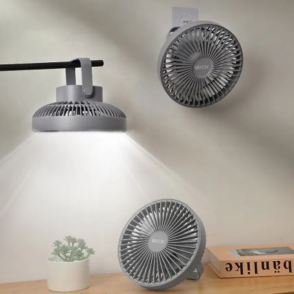 LED Rechargeable table fan with LED lighting LED/2W/5V USB 2400 mAh grey