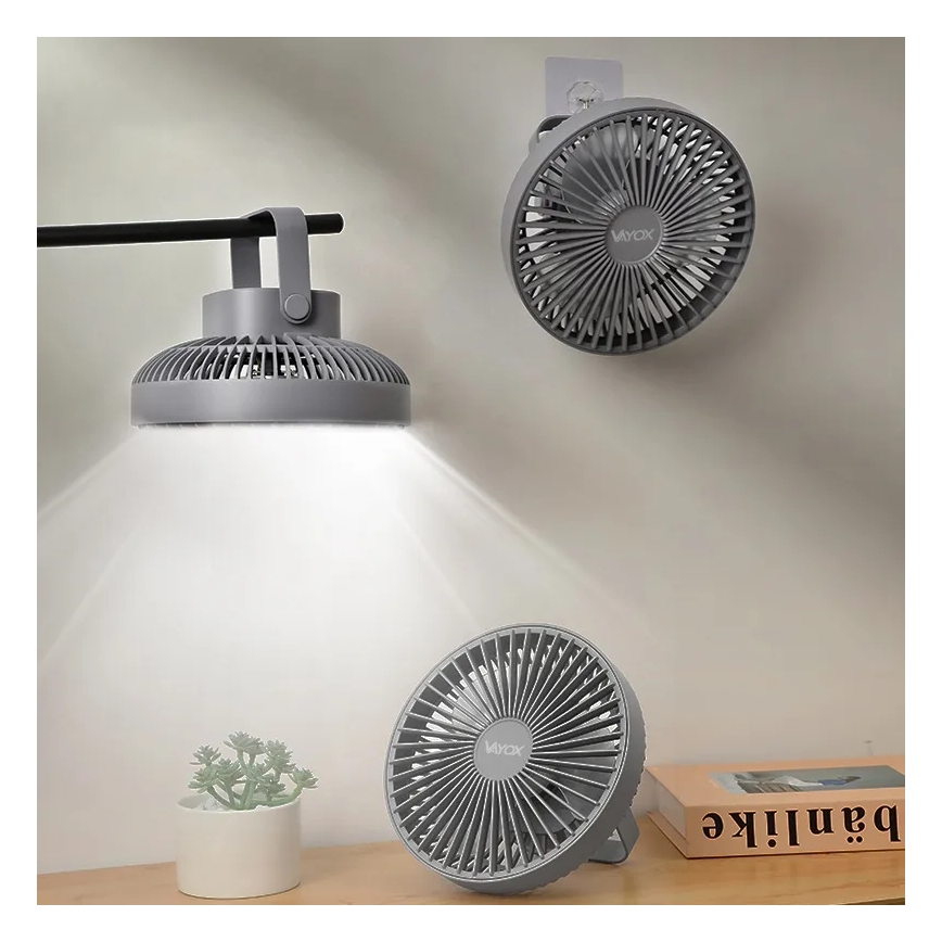 LED Rechargeable table fan with LED lighting LED/2W/5V USB 2400 mAh grey