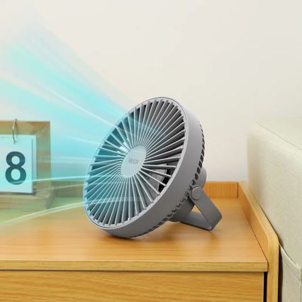 LED Rechargeable table fan with LED lighting LED/2W/5V USB 2400 mAh grey