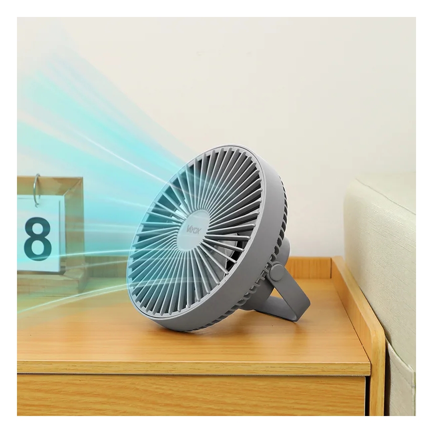 LED Rechargeable table fan with LED lighting LED/2W/5V USB 2400 mAh grey