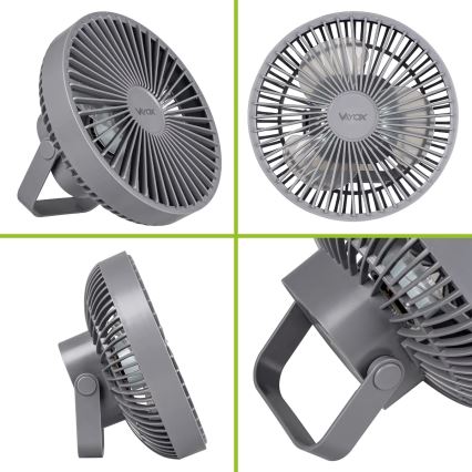 LED Rechargeable table fan with LED lighting LED/2W/5V USB 2400 mAh grey