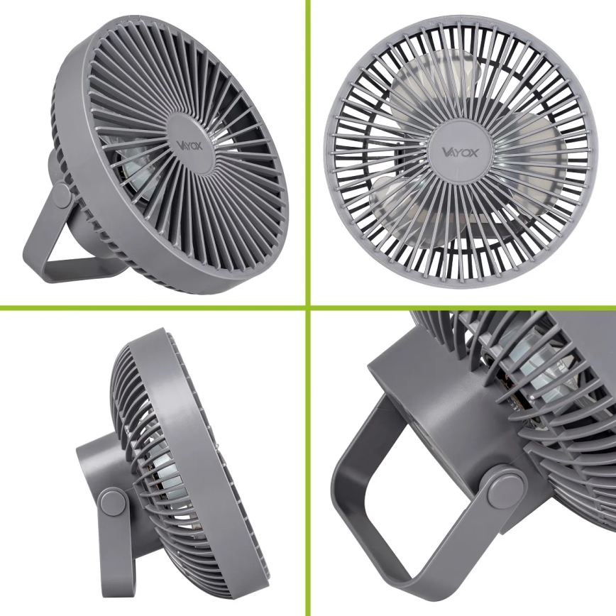 LED Rechargeable table fan with LED lighting LED/2W/5V USB 2400 mAh grey