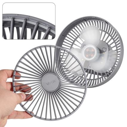 LED Rechargeable table fan with LED lighting LED/2W/5V USB 2400 mAh grey