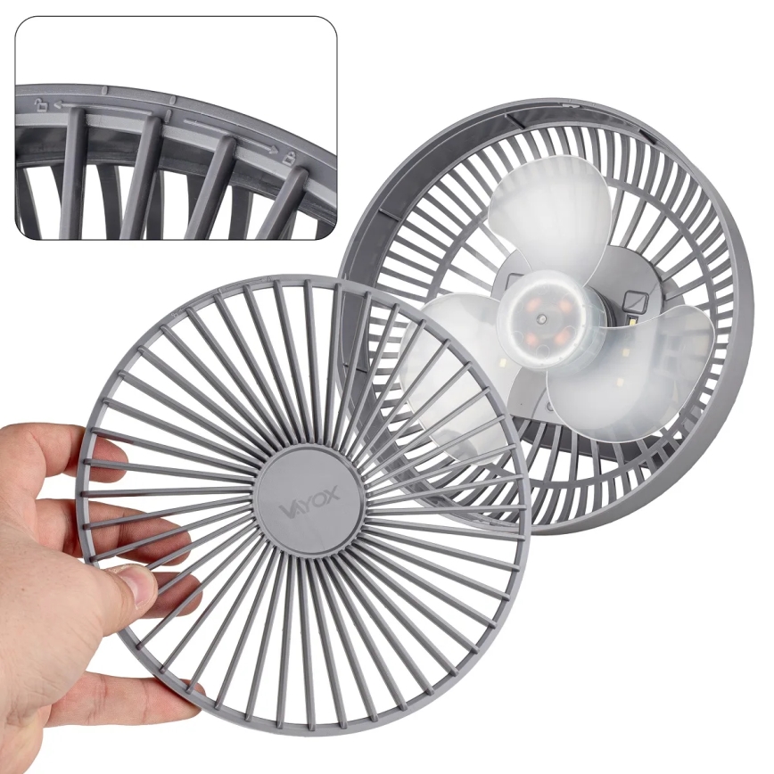 LED Rechargeable table fan with LED lighting LED/2W/5V USB 2400 mAh grey