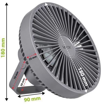 LED Rechargeable table fan with LED lighting LED/2W/5V USB 2400 mAh grey