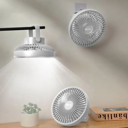 LED Rechargeable table fan with LED lighting LED/2W/5V USB 2400 mAh white