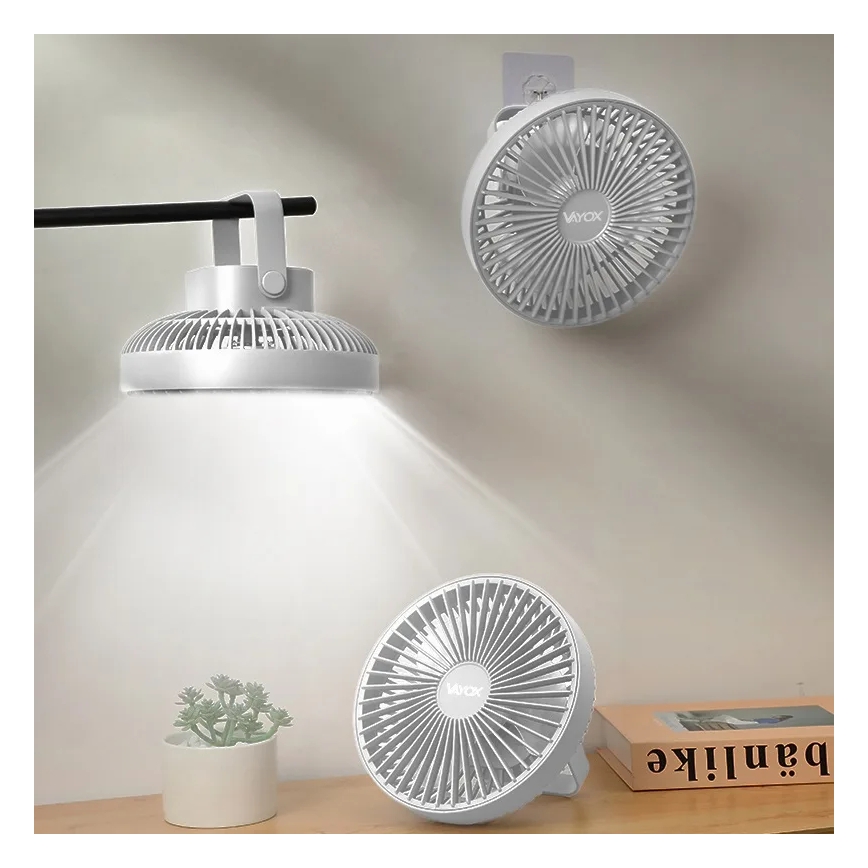 LED Rechargeable table fan with LED lighting LED/2W/5V USB 2400 mAh white
