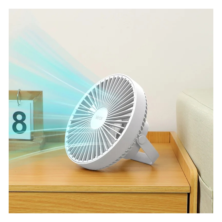 LED Rechargeable table fan with LED lighting LED/2W/5V USB 2400 mAh white