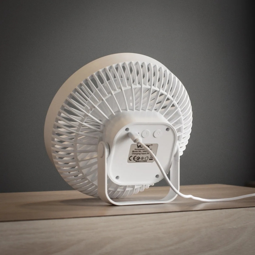 LED Rechargeable table fan with LED lighting LED/2W/5V USB 2400 mAh white
